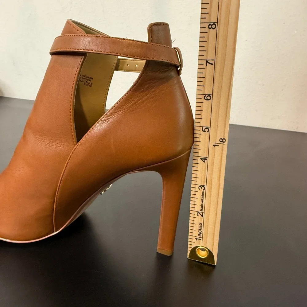 Michael Kors Brown Leather Open Toe High Heel Ankle Bootie Size 9.5 Lawson